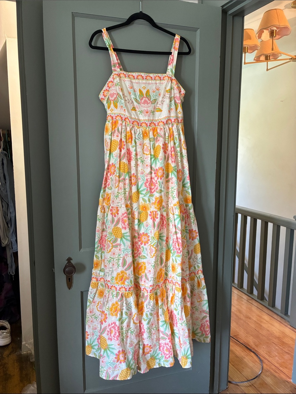 Rachel Zoe White Floral Maxi Sundress with Pink & Yellow Accents